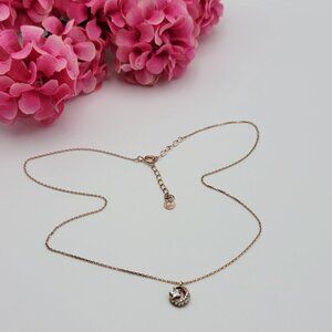 Vintage Rose Gold Vermeil Sterling Silver Moon Star CZ Pendant Necklace 18" Adj.